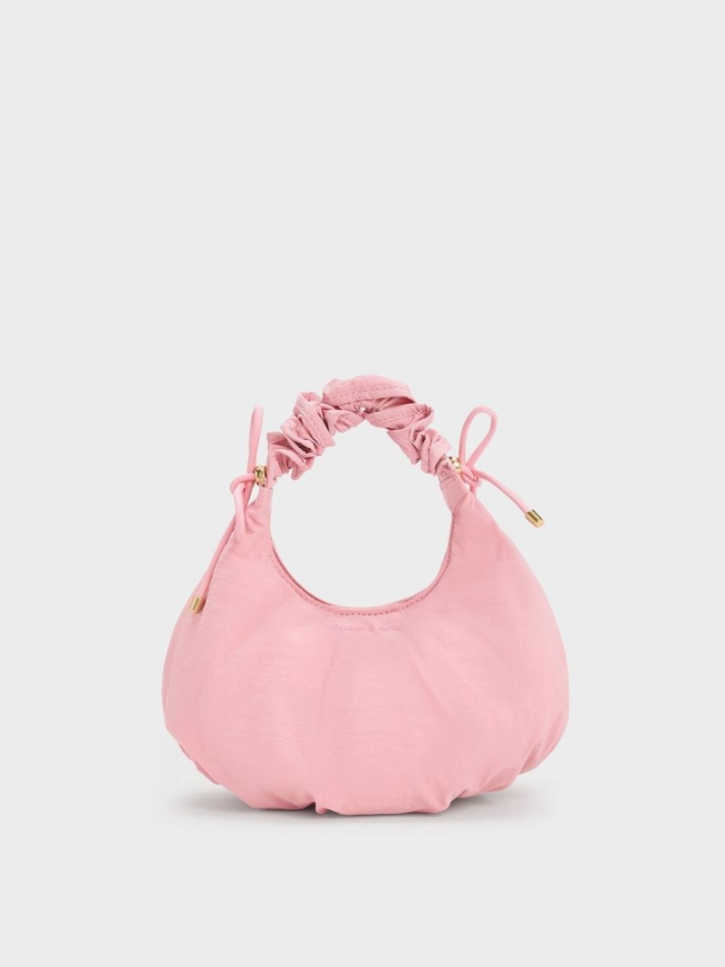 Charles & Keith Maisy Ruched Nylon Tragetaschen Rosa | 814MJBEWH