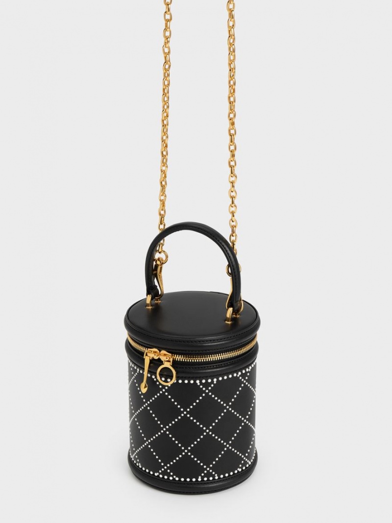 Charles & Keith Marietta Bead-Embellished Bucket Tasche Schwarz | 068EKFCSN