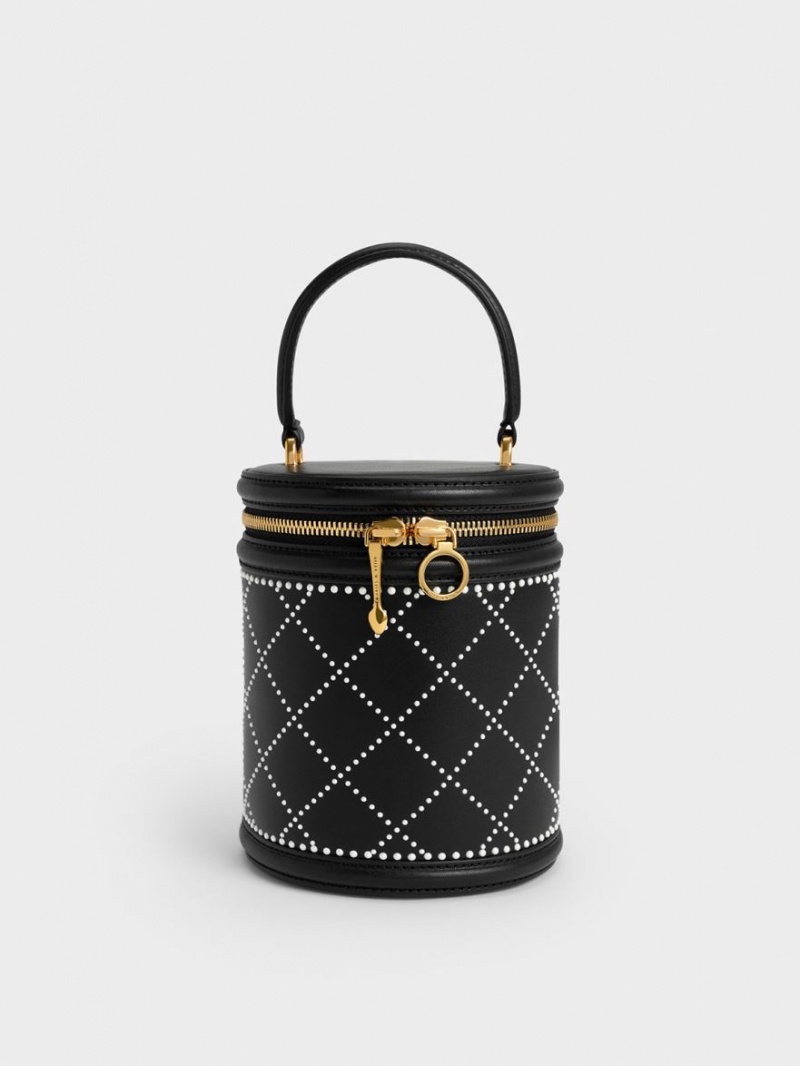 Charles & Keith Marietta Bead-Embellished Bucket Tasche Schwarz | 068EKFCSN