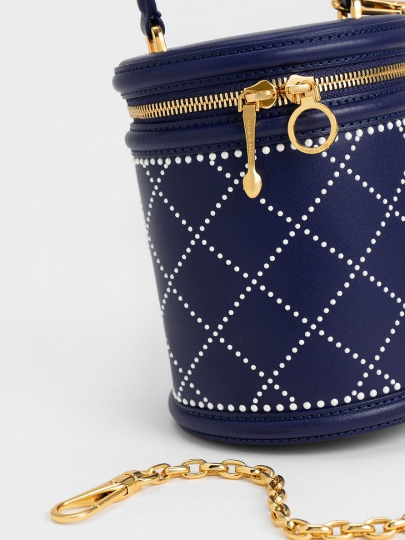 Charles & Keith Marietta Bead-Embellished Bucket Tasche Navy | 718OAKMCS