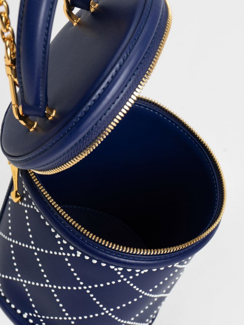 Charles & Keith Marietta Bead-Embellished Bucket Tasche Navy | 718OAKMCS