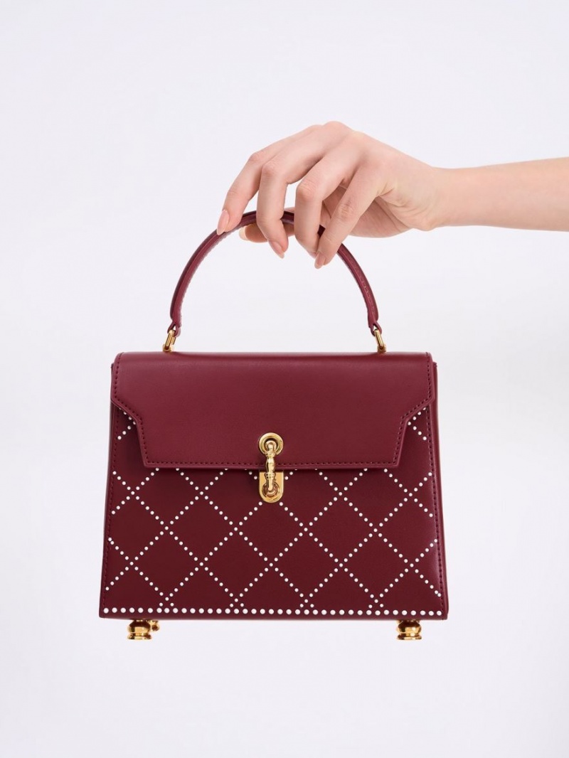 Charles & Keith Marietta Bead-Embellished Trapeze Tragetaschen Bordeaux | 149DMQAIH