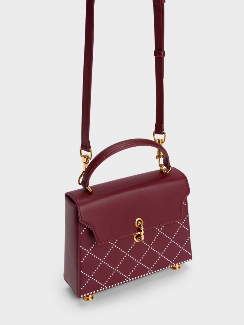 Charles & Keith Marietta Bead-Embellished Trapeze Tragetaschen Bordeaux | 149DMQAIH