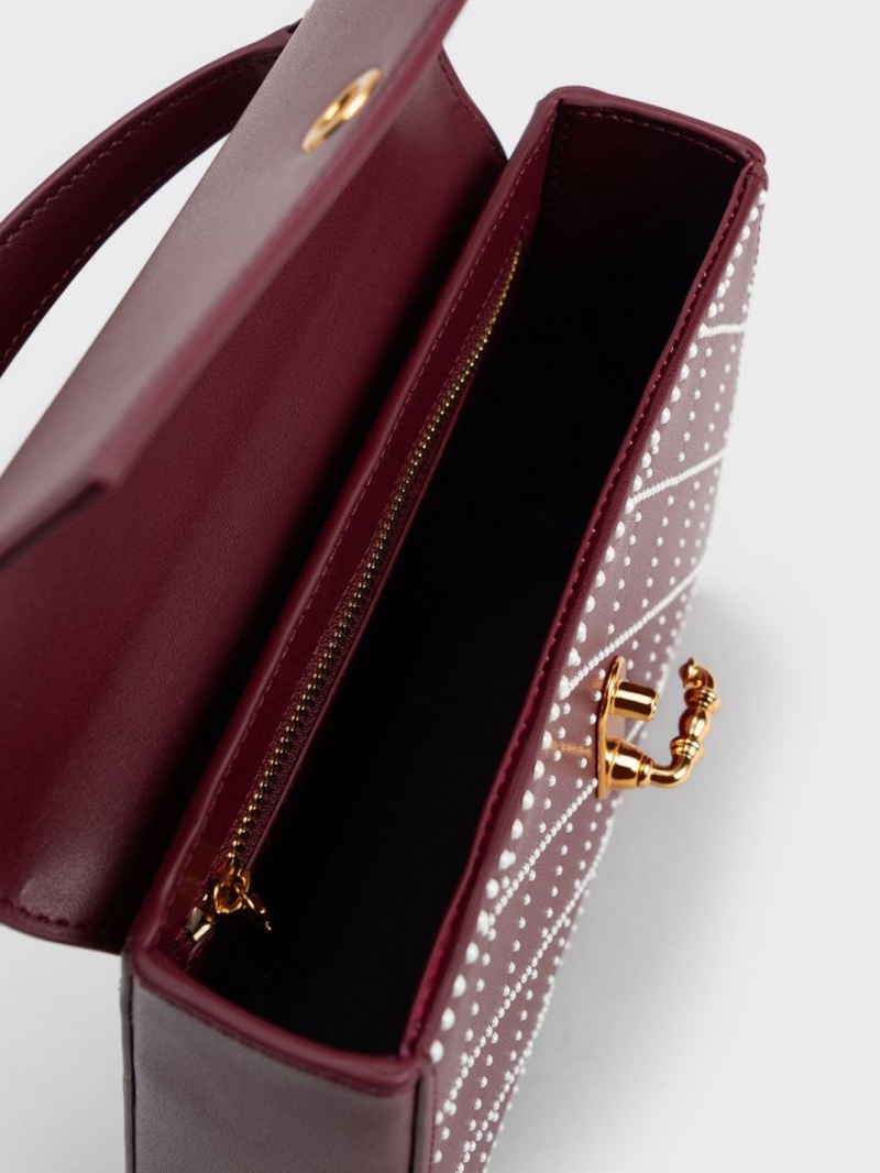 Charles & Keith Marietta Bead-Embellished Trapeze Tragetaschen Bordeaux | 149DMQAIH