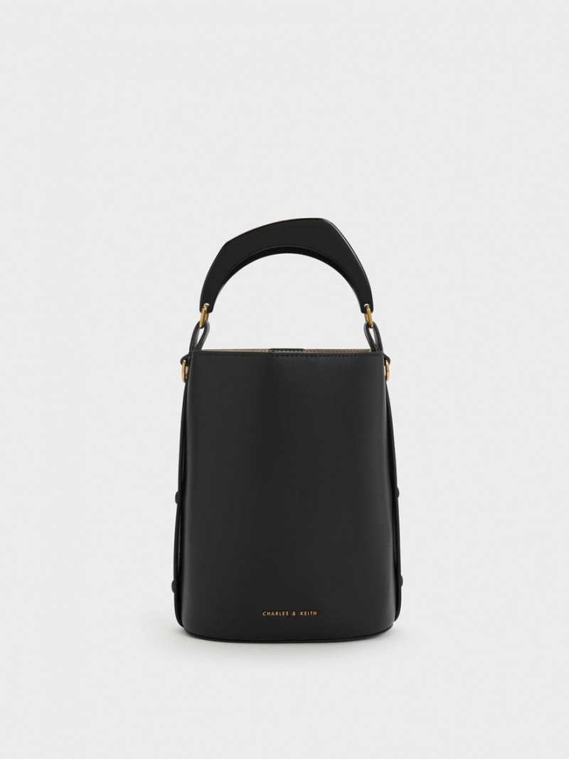 Charles & Keith Marlin Acrylic Handle Bucket Tasche Schwarz | 718CIKHEV