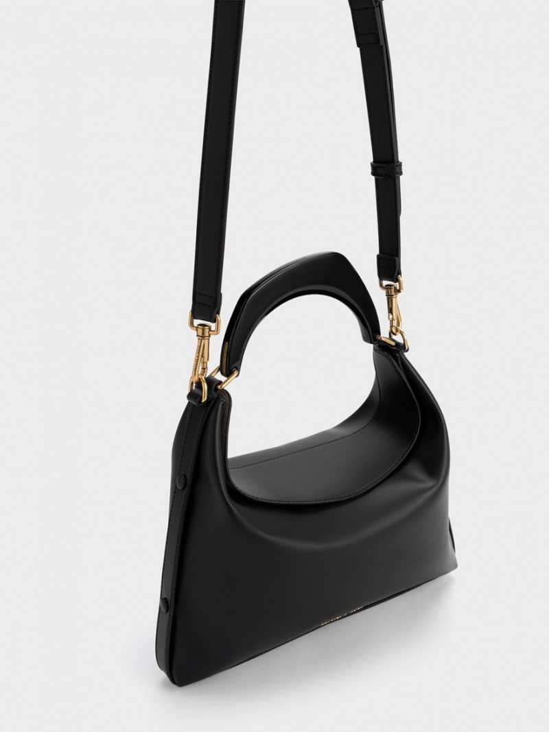 Charles & Keith Marlin Acrylic Handle Hobo Tasche Schwarz | 730HRXDBY