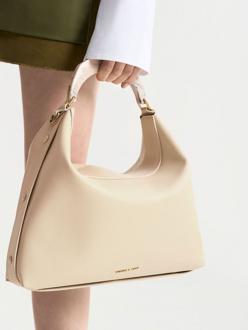 Charles & Keith Marlin Acrylic Handle Hobo Tasche Beige | 783GODJKS