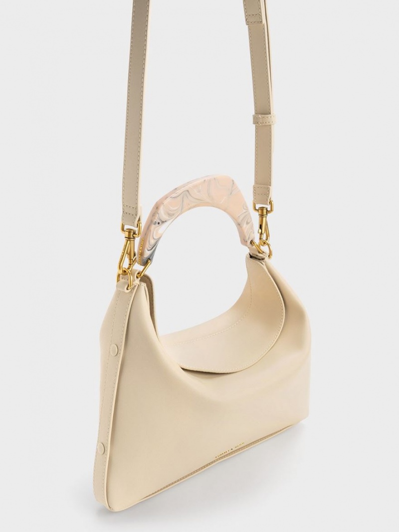 Charles & Keith Marlin Acrylic Handle Hobo Tasche Beige | 783GODJKS