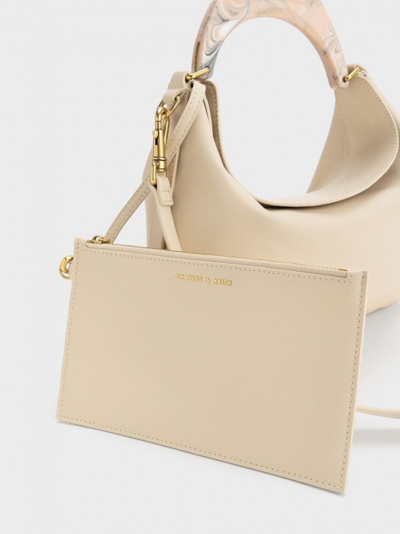 Charles & Keith Marlin Acrylic Handle Hobo Tasche Beige | 783GODJKS