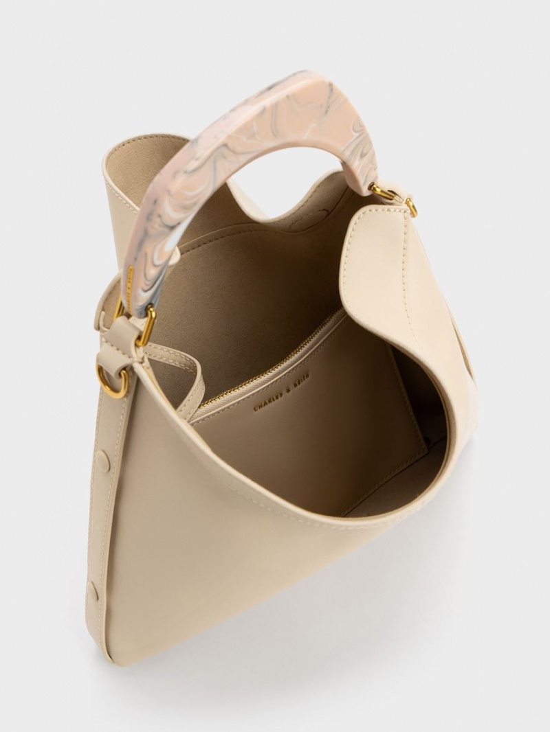 Charles & Keith Marlin Acrylic Handle Hobo Tasche Beige | 783GODJKS