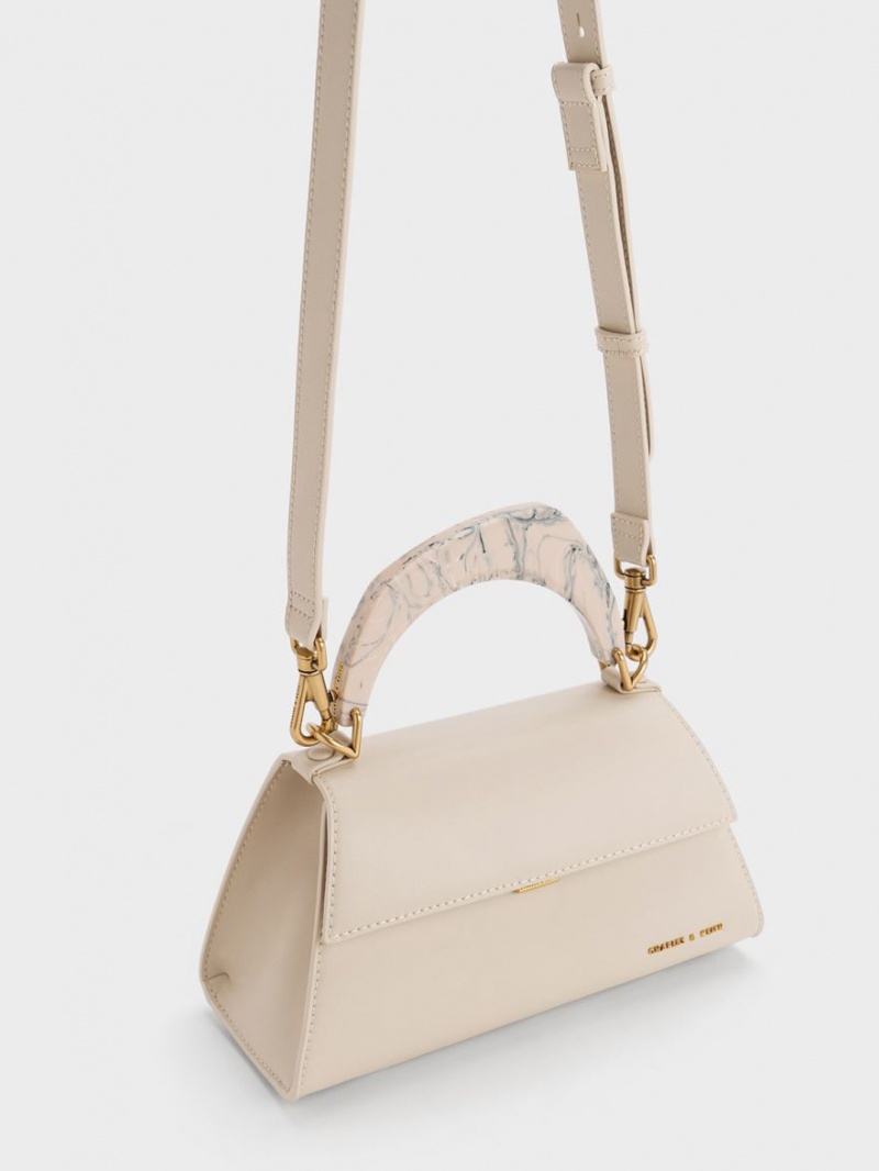 Charles & Keith Marlin Acrylic Handle Trapeze Tragetaschen Beige | 384SRCYTI