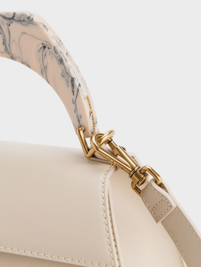 Charles & Keith Marlin Acrylic Handle Trapeze Tragetaschen Beige | 384SRCYTI