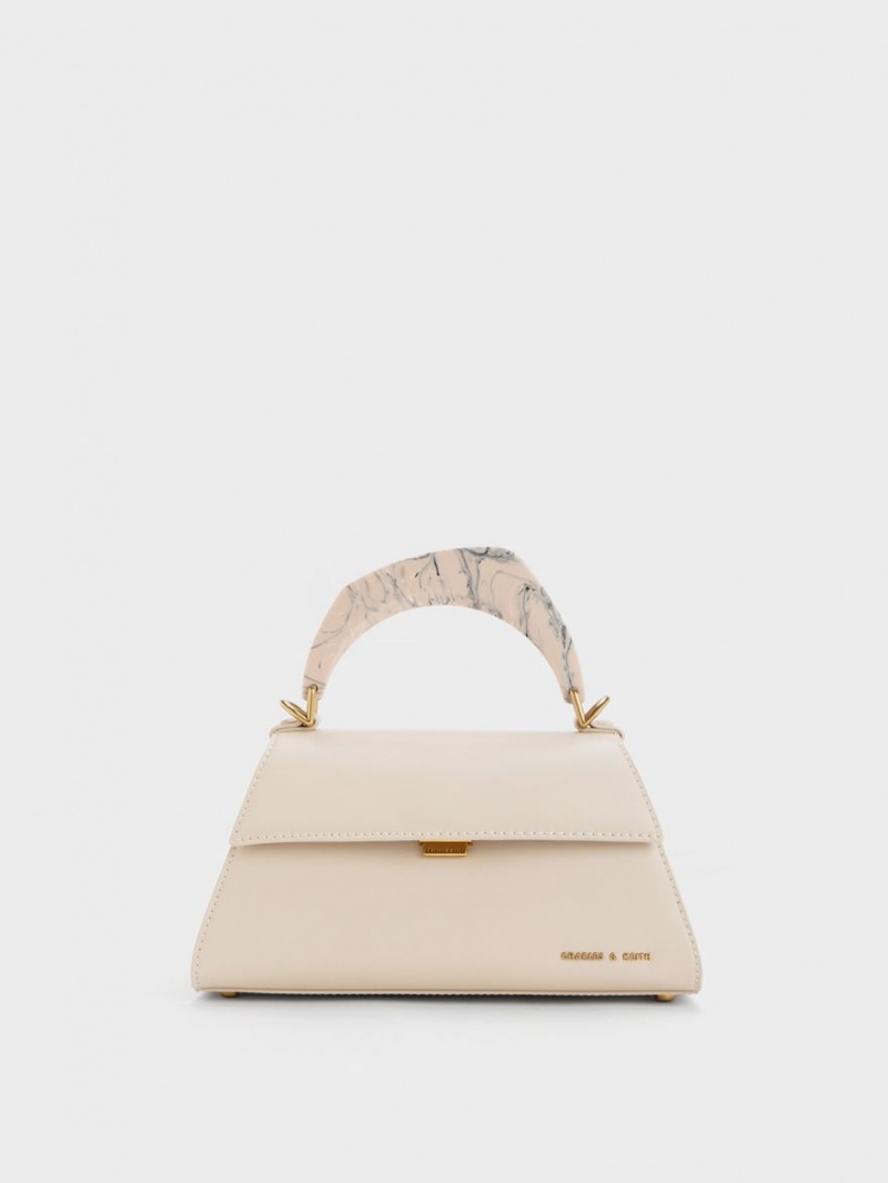 Charles & Keith Marlin Acrylic Handle Trapeze Tragetaschen Beige | 384SRCYTI