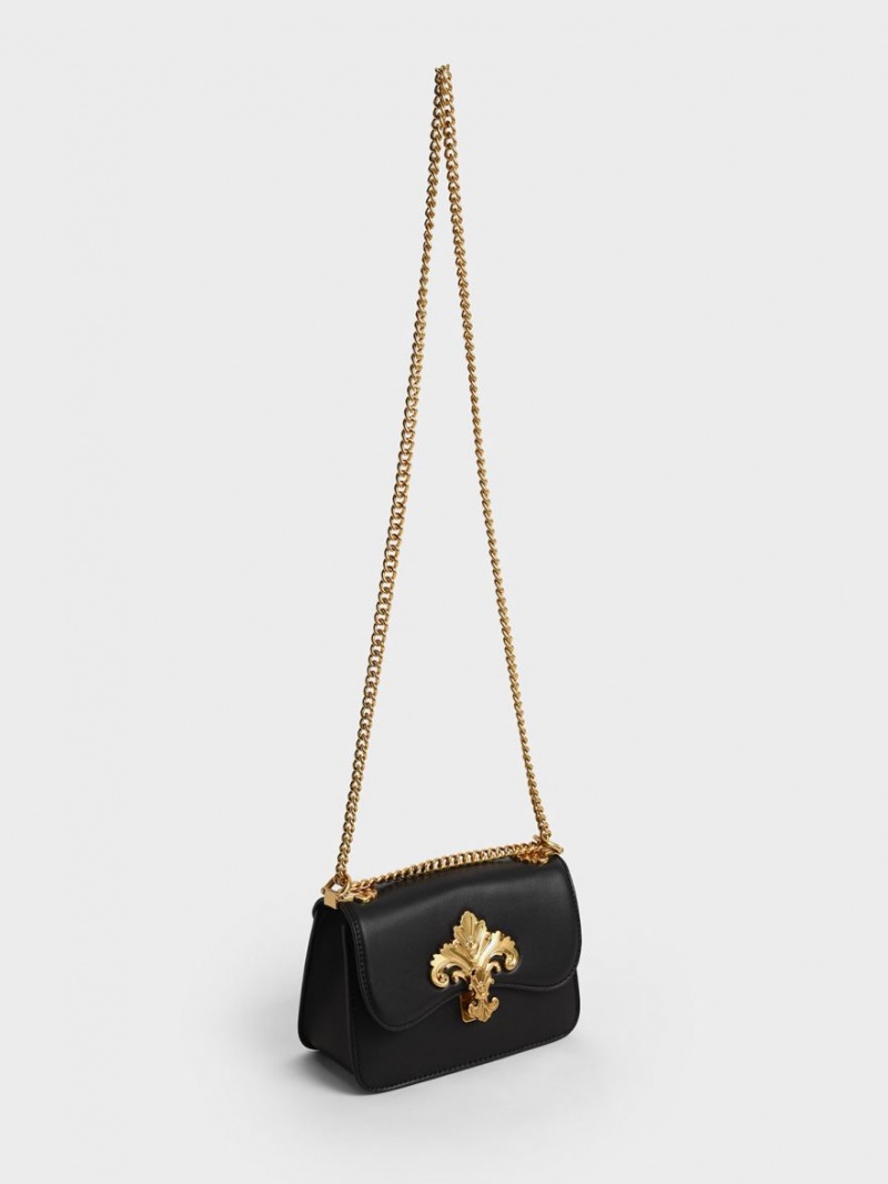 Charles & Keith Meriah Chain Riemen Crossbody Taschen Schwarz | 463MQXNJI