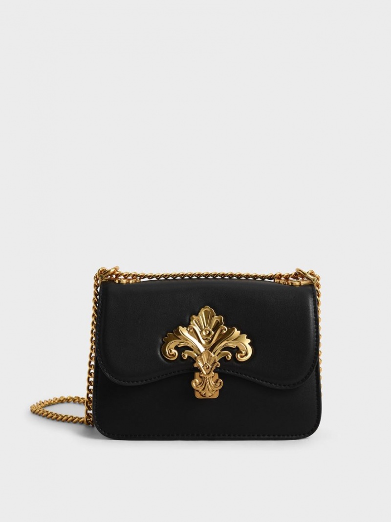 Charles & Keith Meriah Chain Riemen Crossbody Taschen Schwarz | 463MQXNJI