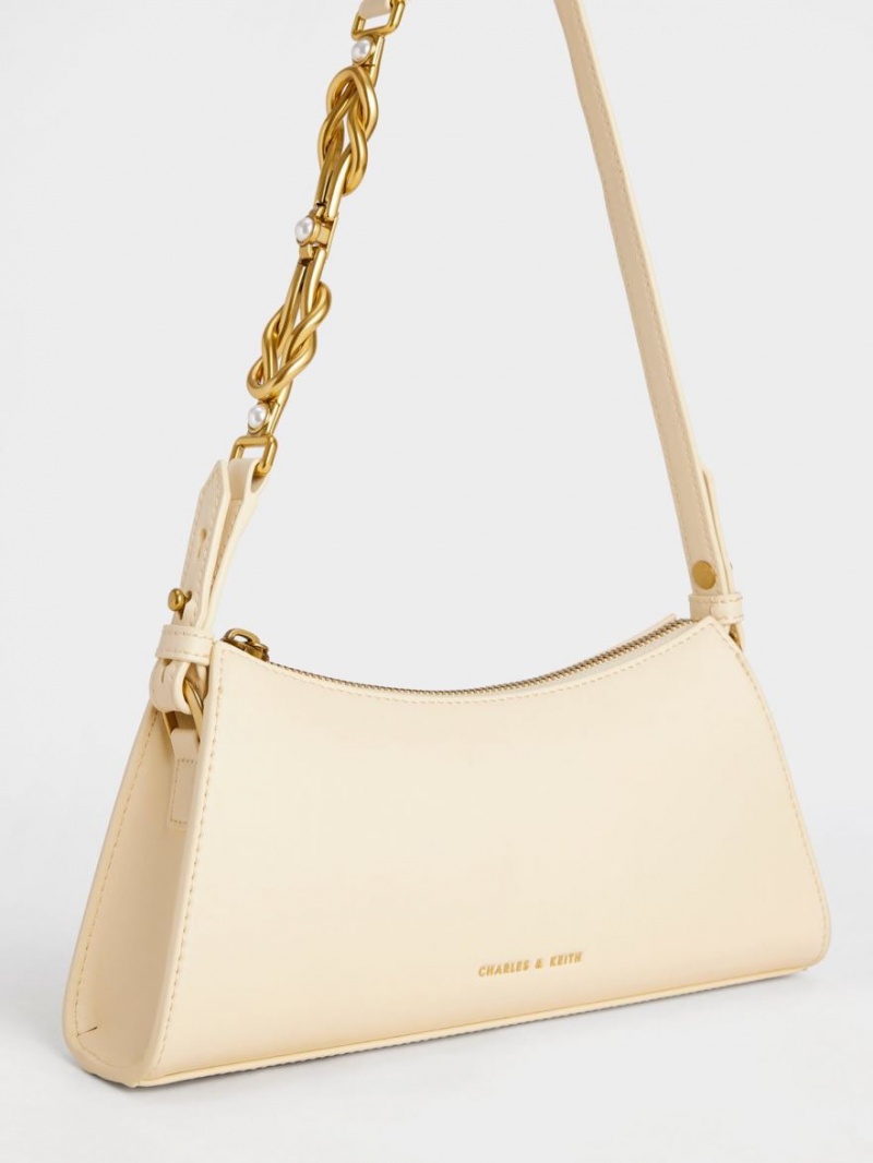 Charles & Keith Metallic-Accent Riemen Trapeze Tragetaschen Beige | 180JAVLXH