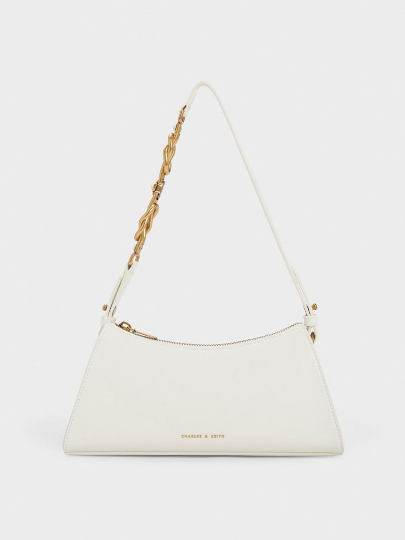 Charles & Keith Metallic-Accent Riemen Trapeze Tragetaschen Weiß | 504FCKLNJ