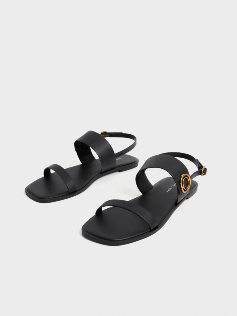 Charles & Keith Metallic Accent Back Riemchensandalen Schwarz | 873SUJGOE