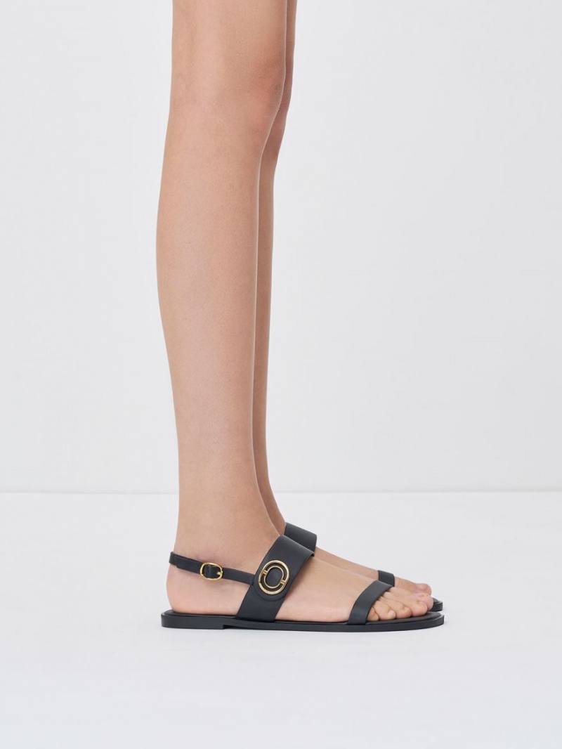 Charles & Keith Metallic Accent Back Riemchensandalen Schwarz | 873SUJGOE