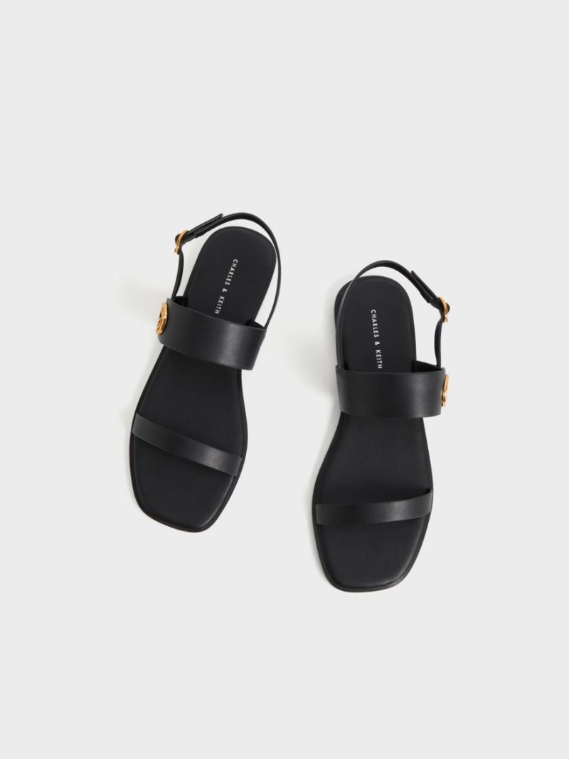 Charles & Keith Metallic Accent Back Riemchensandalen Schwarz | 873SUJGOE