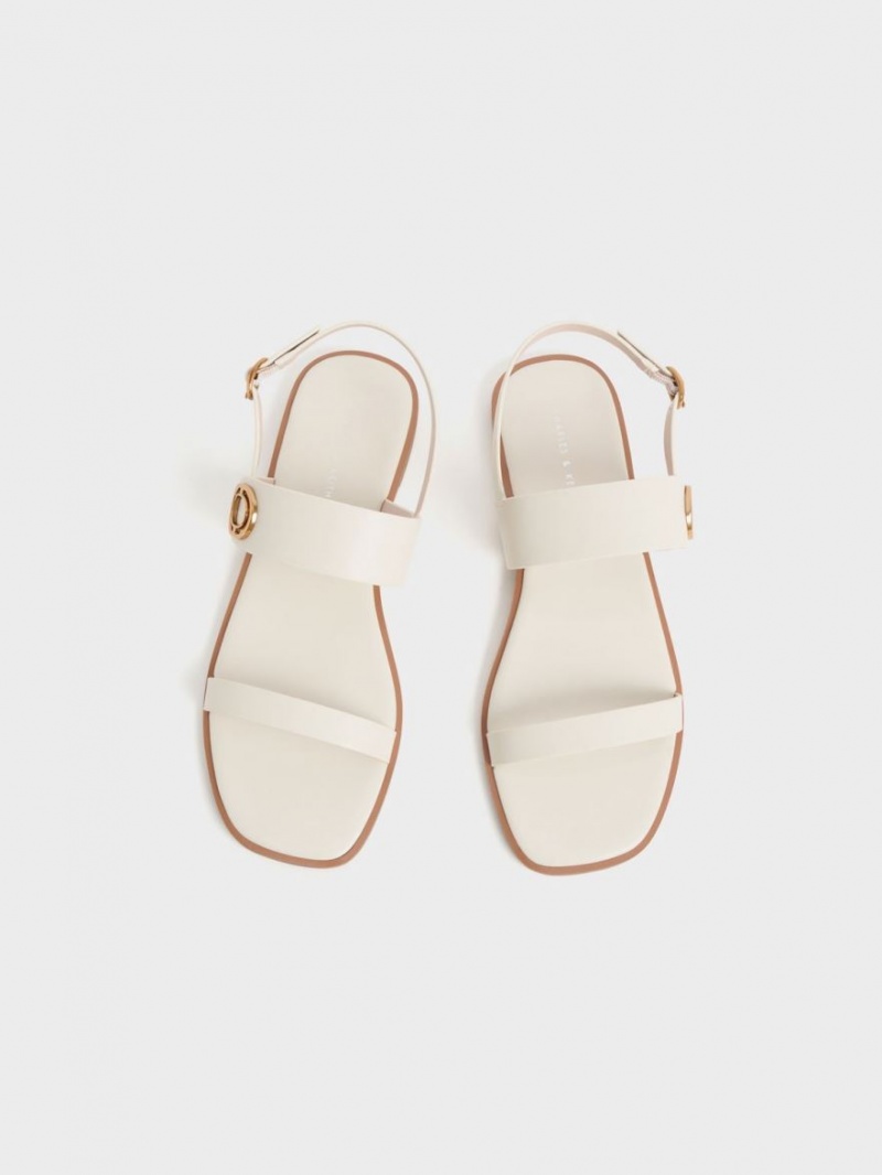 Charles & Keith Metallic Accent Back Riemchensandalen Weiß | 842YIGDFV