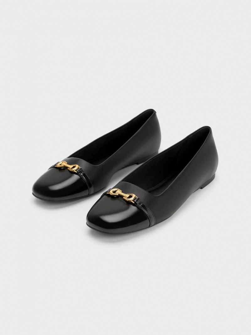 Charles & Keith Metallic Accent Ballerinas Schwarz | 583MIXDHN