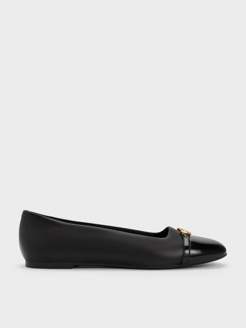 Charles & Keith Metallic Accent Ballerinas Schwarz | 583MIXDHN