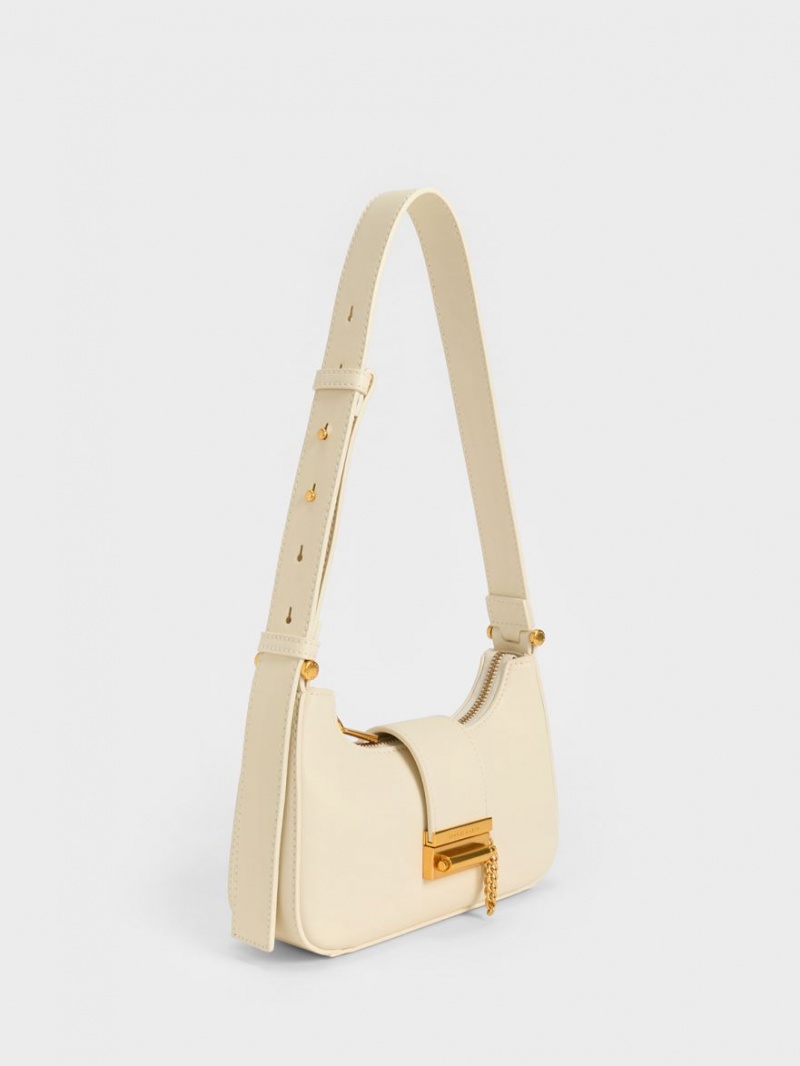 Charles & Keith Metallic Accent Belted Tragetaschen Beige | 108OILWFJ