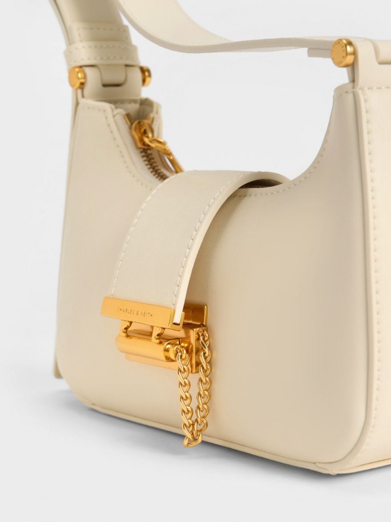 Charles & Keith Metallic Accent Belted Tragetaschen Beige | 108OILWFJ