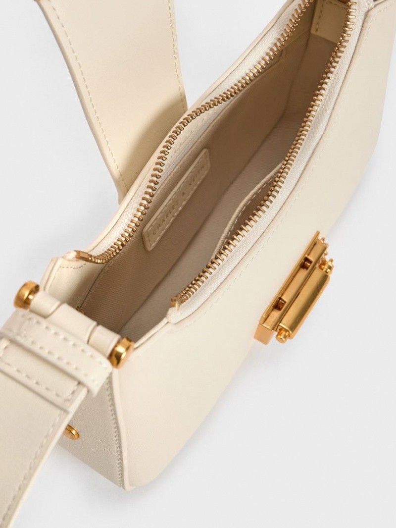 Charles & Keith Metallic Accent Belted Tragetaschen Beige | 108OILWFJ