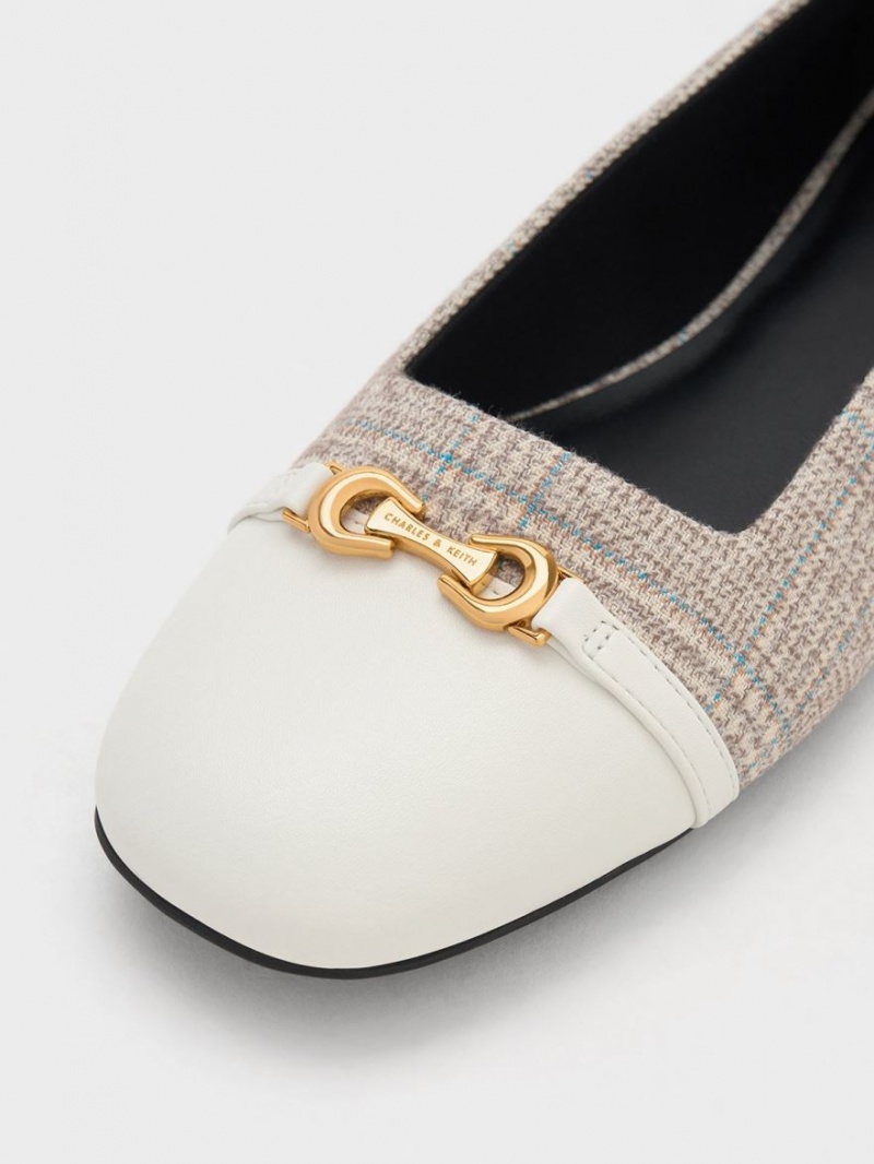 Charles & Keith Metallic Accent Checkered Ballerinas Grau | 471QSPNTE