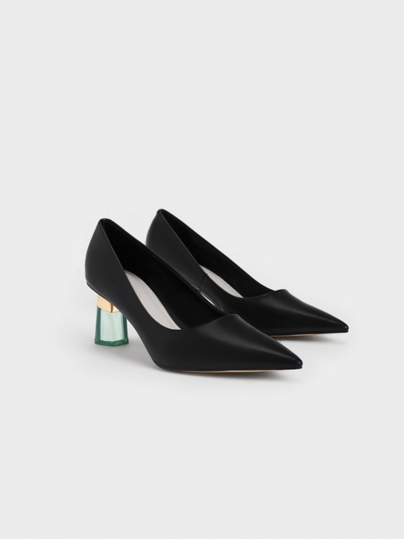 Charles & Keith Metallic Accent Clear Heel Pumps Schwarz | 650HZLQSC