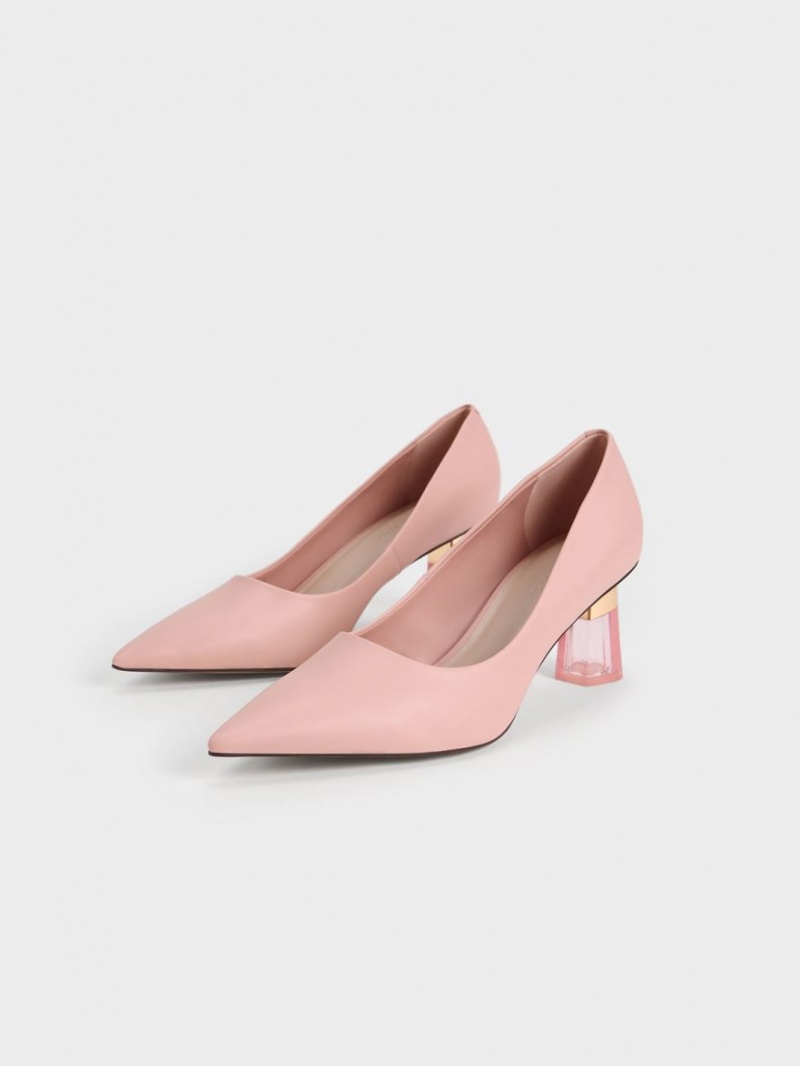 Charles & Keith Metallic Accent Clear Heel Pumps Rosa | 917DVSWQC