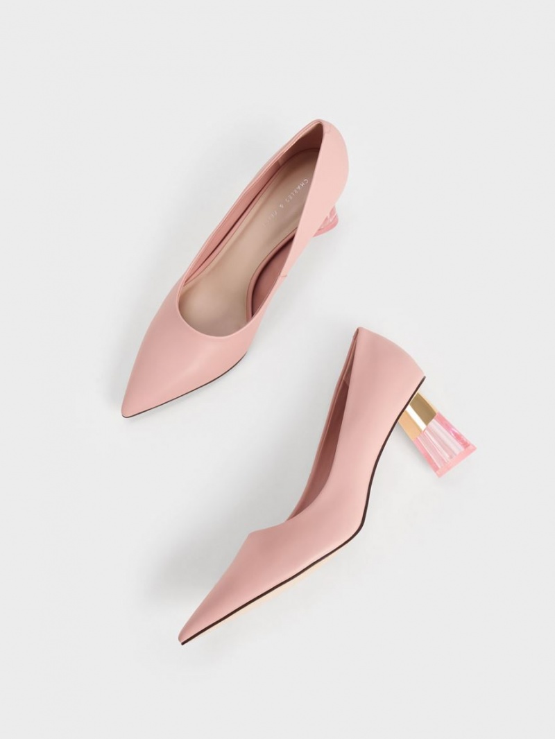 Charles & Keith Metallic Accent Clear Heel Pumps Rosa | 917DVSWQC