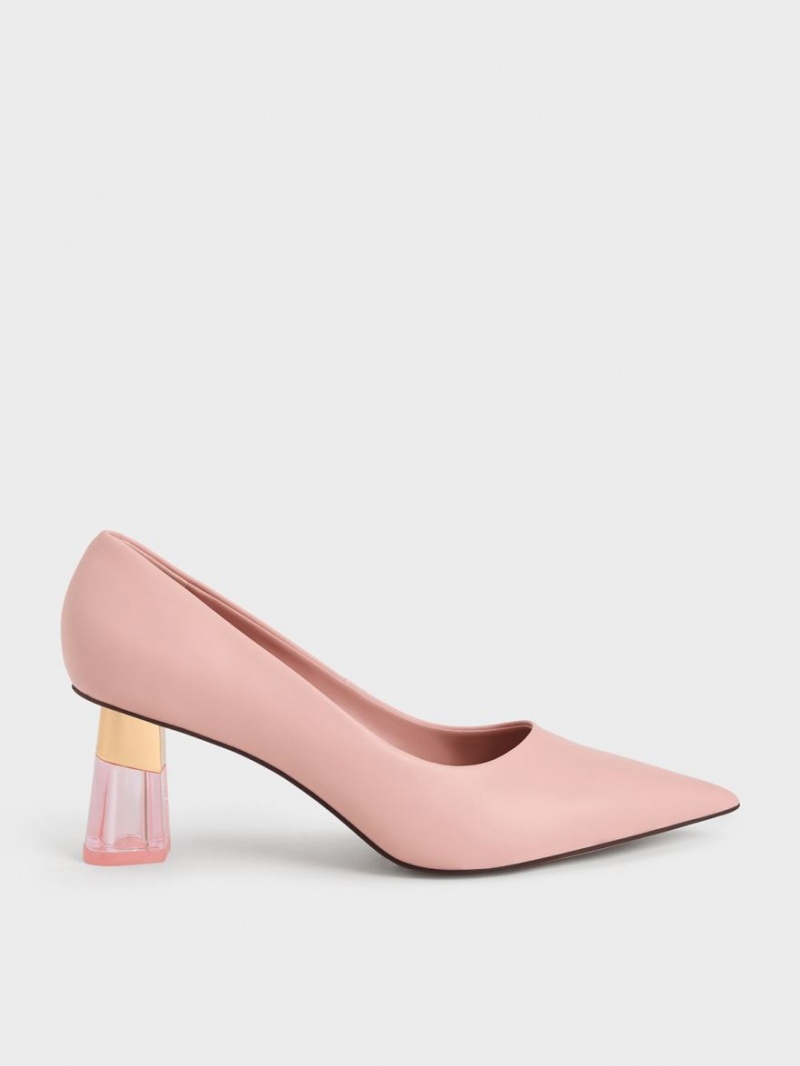 Charles & Keith Metallic Accent Clear Heel Pumps Rosa | 917DVSWQC