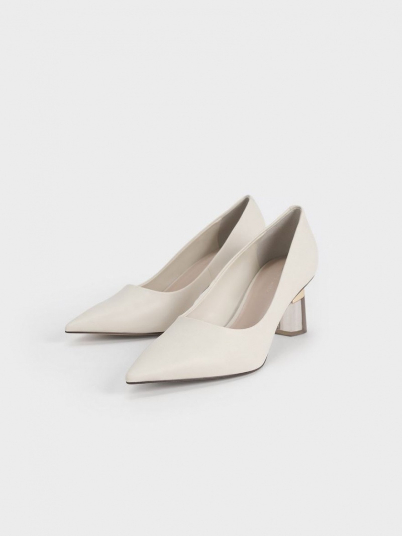 Charles & Keith Metallic Accent Clear Heel Pumps Weiß | 560ZOLIBW