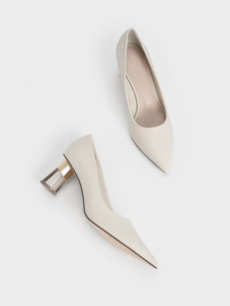 Charles & Keith Metallic Accent Clear Heel Pumps Weiß | 560ZOLIBW