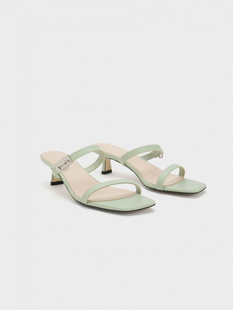 Charles & Keith Metallic Accent Double Riemen Mules Mintfarben | 480LEAYDF