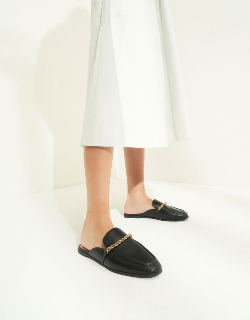 Charles & Keith Metallic Accent Flats Mules Schwarz | 678HGARPJ