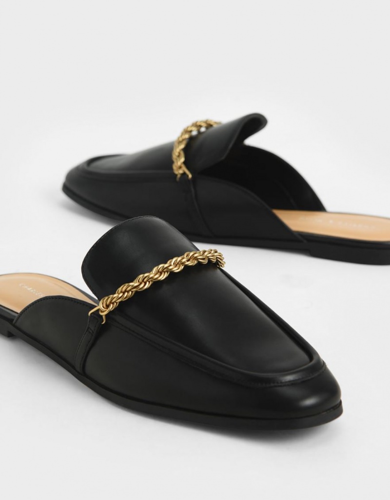 Charles & Keith Metallic Accent Flats Mules Schwarz | 678HGARPJ