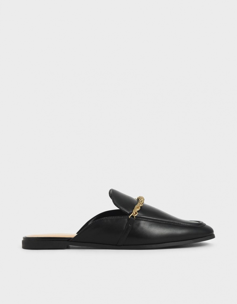 Charles & Keith Metallic Accent Flats Mules Schwarz | 678HGARPJ