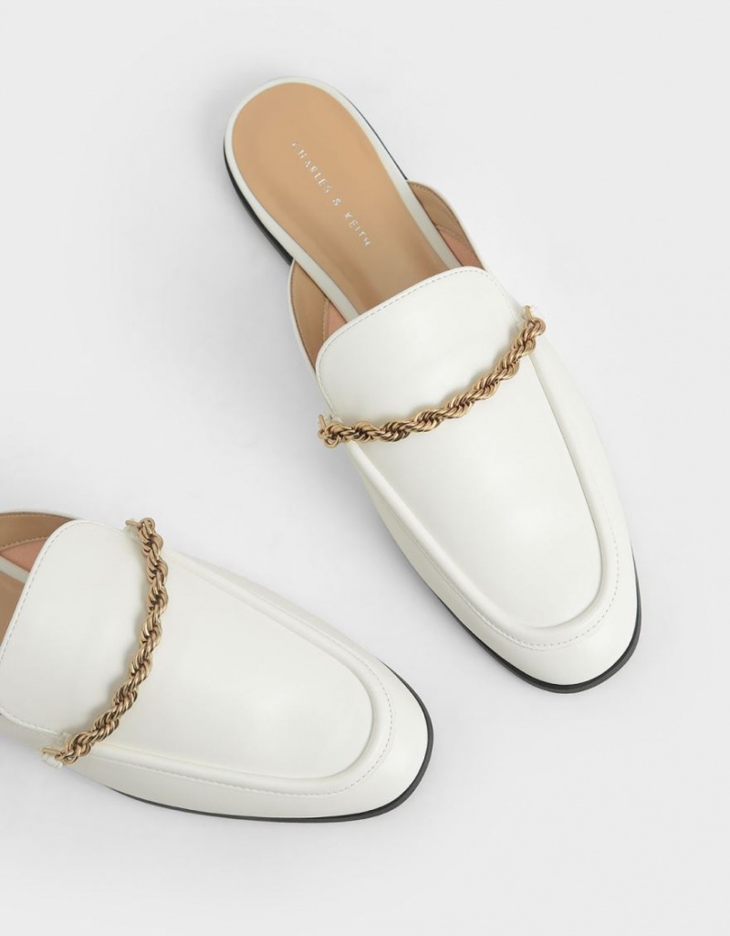 Charles & Keith Metallic Accent Flats Mules Weiß | 621OPSCLG