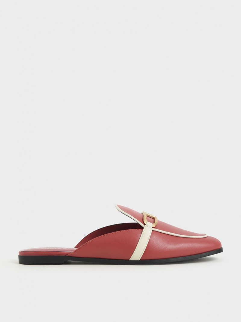 Charles & Keith Metallic Accent Flats Mules Dunkelrot | 069IEHARS