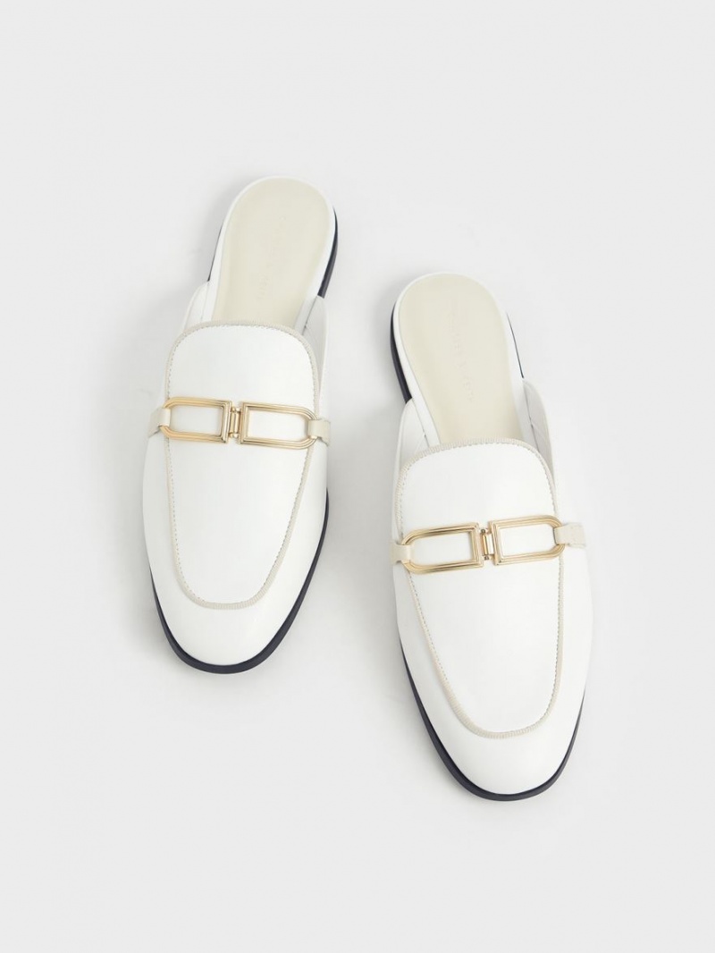 Charles & Keith Metallic Accent Flats Mules Weiß | 461DSPTLO