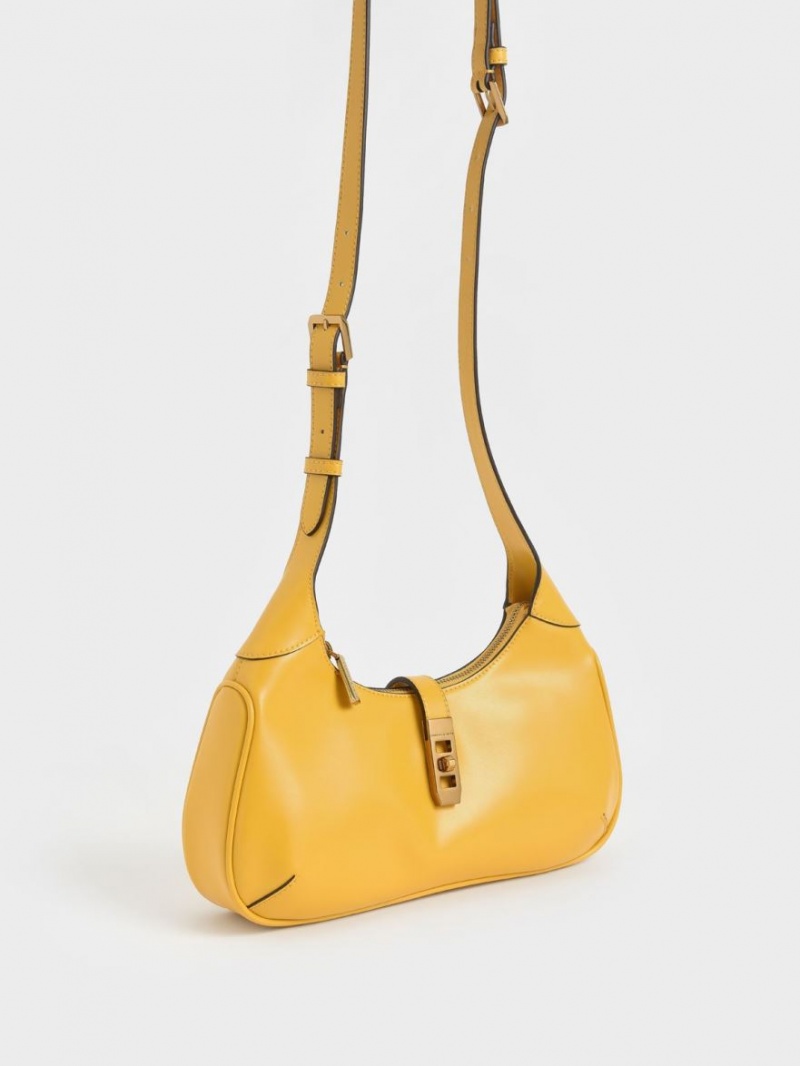 Charles & Keith Metallic Accent Hobo Tasche Gelb | 058EPLXSZ