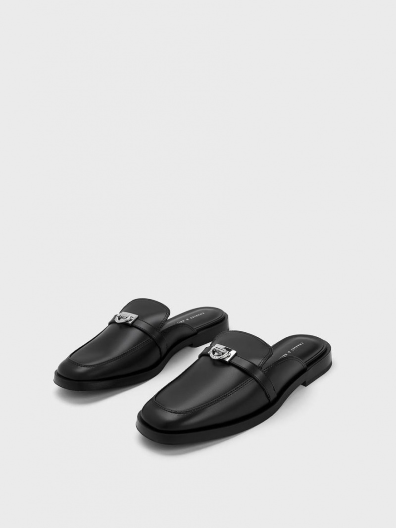 Charles & Keith Metallic Accent Loafer Mules Schwarz | 824JPMZFW