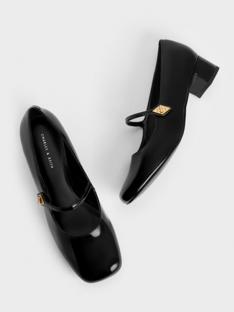 Charles & Keith Metallic Accent Mary Jane Pumps Schwarz | 629SYCIPJ