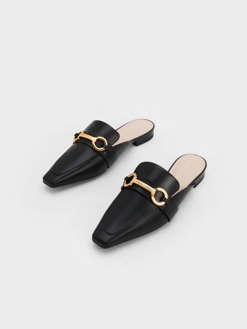 Charles & Keith Metallic Accent Tapered Flache Mules Schwarz | 562ZXFYVN