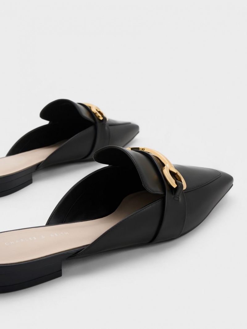 Charles & Keith Metallic Accent Tapered Flache Mules Schwarz | 562ZXFYVN