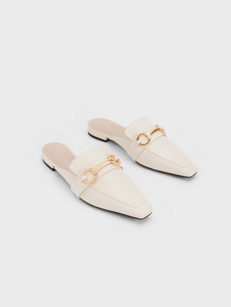 Charles & Keith Metallic Accent Tapered Flache Mules Weiß | 701VGFTPM